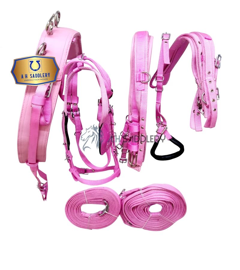 Premium Nylon Horse Driving Harness with Stainless Steel Fittings and Padding - Show and Training Equestrian Gear